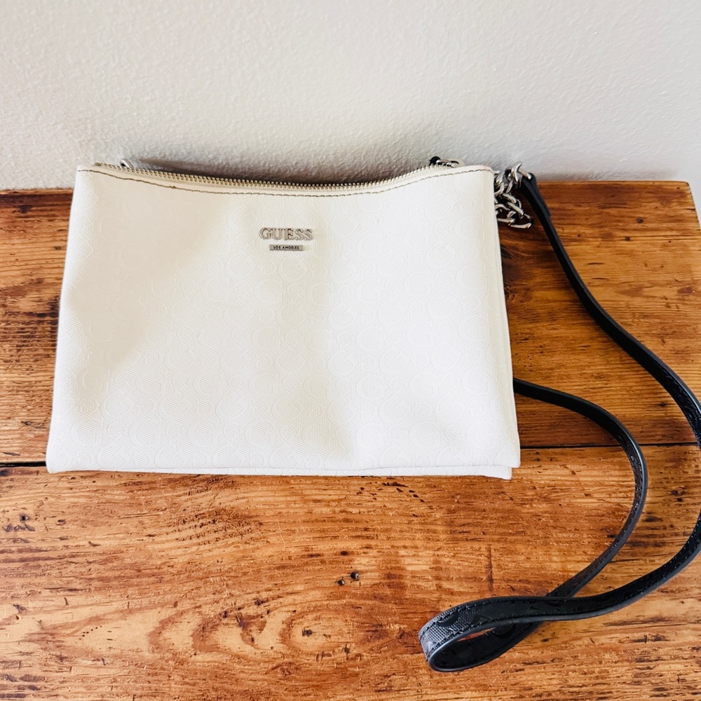 Guess Mini Double Zip Crossbody Bag - Stone White
